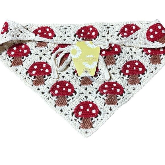 Sunday state crochet knit mushroom bandana/tie top artsy psychedelic funky - Picture 2 of 2